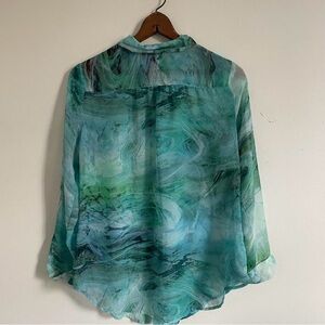 Vintage AB Studio Blue Green Abstract Pattern Blouse.